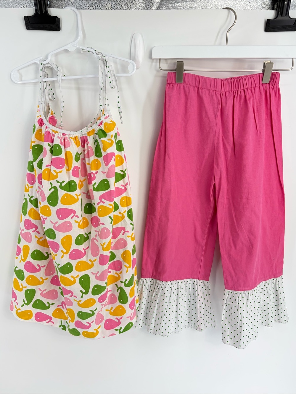 Hannah Kate Girls Pink & Multi Whale-Print Nautical Pant Set - Size 8